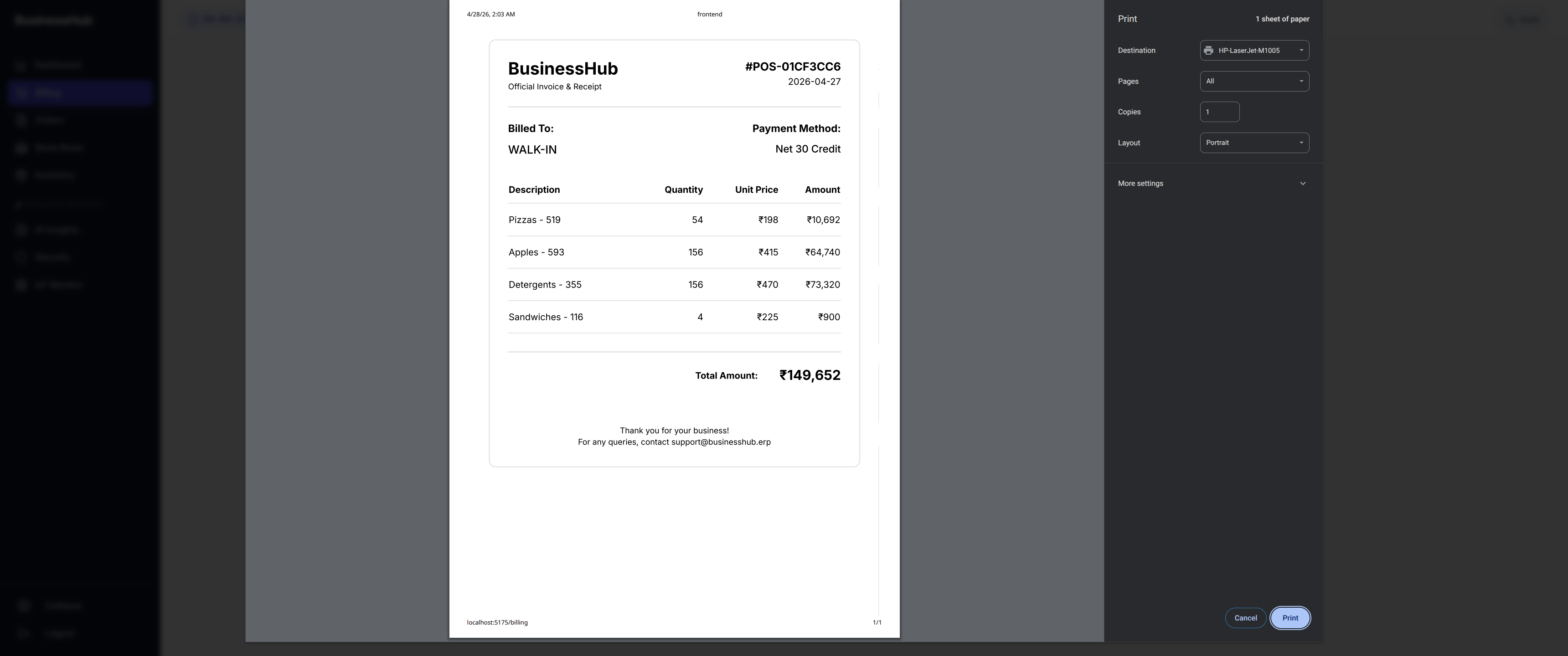 Bill printing