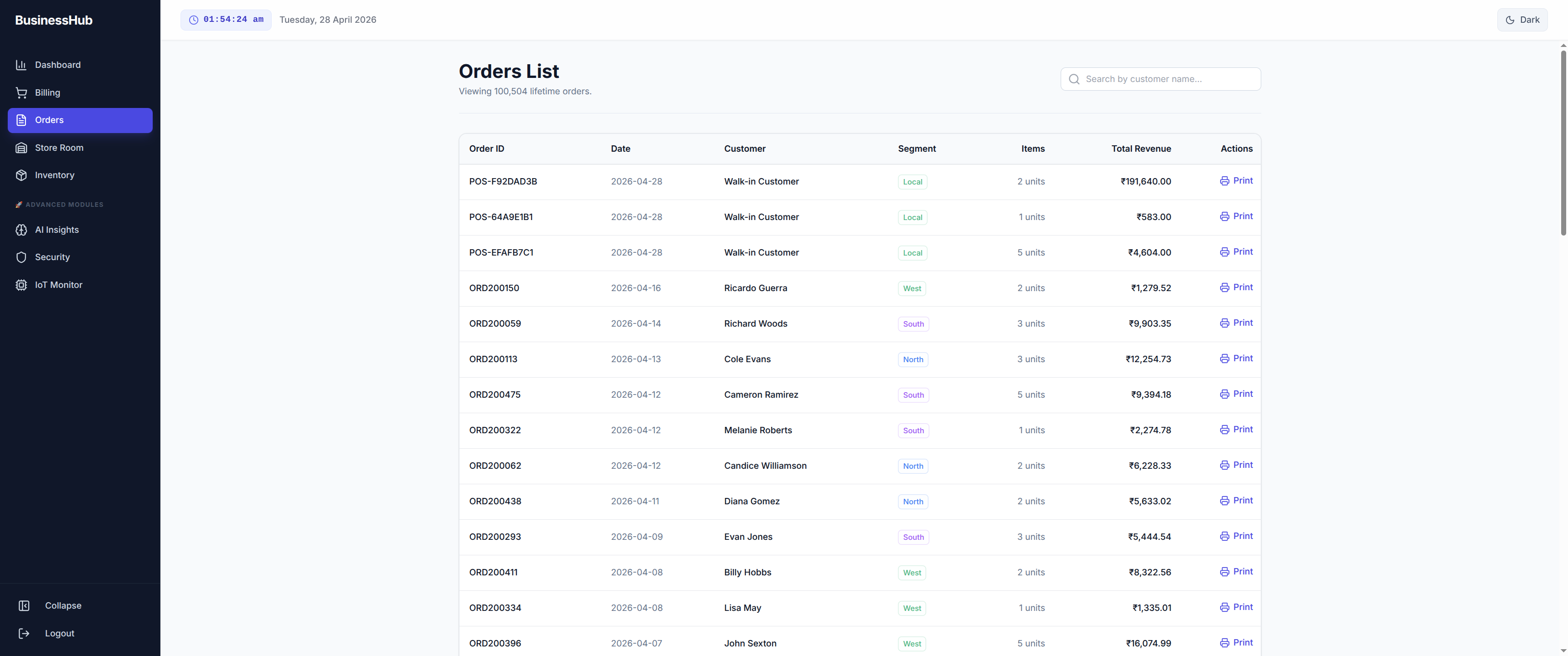 Orders history